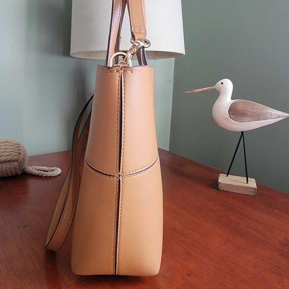 Tory Burch Block-T Small Tote Camel Leather Crossbody Bag